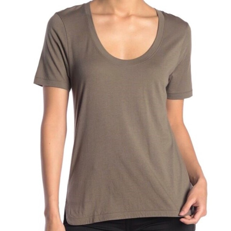 Habitual "Reed" Scoop Neck Short Sleeve Pullover Top Large in Army Green NWT