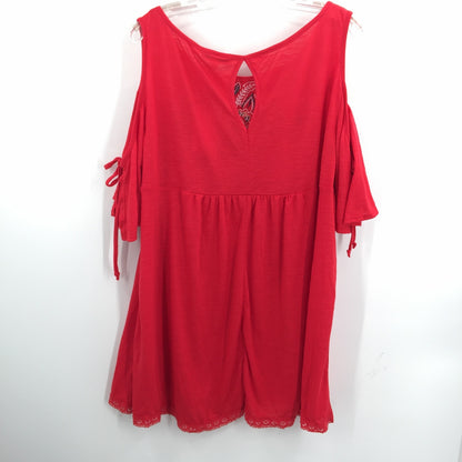Fourteenth Place Womens Cold Shoulder Embroidery Blouse Red Plus Size 2X NWT