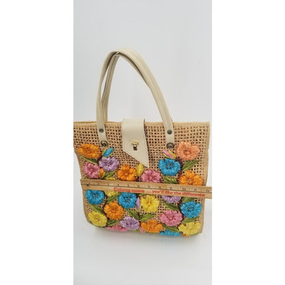 Vintage Floral Flowers Straw Hand Bag Purse Tote Phillipines