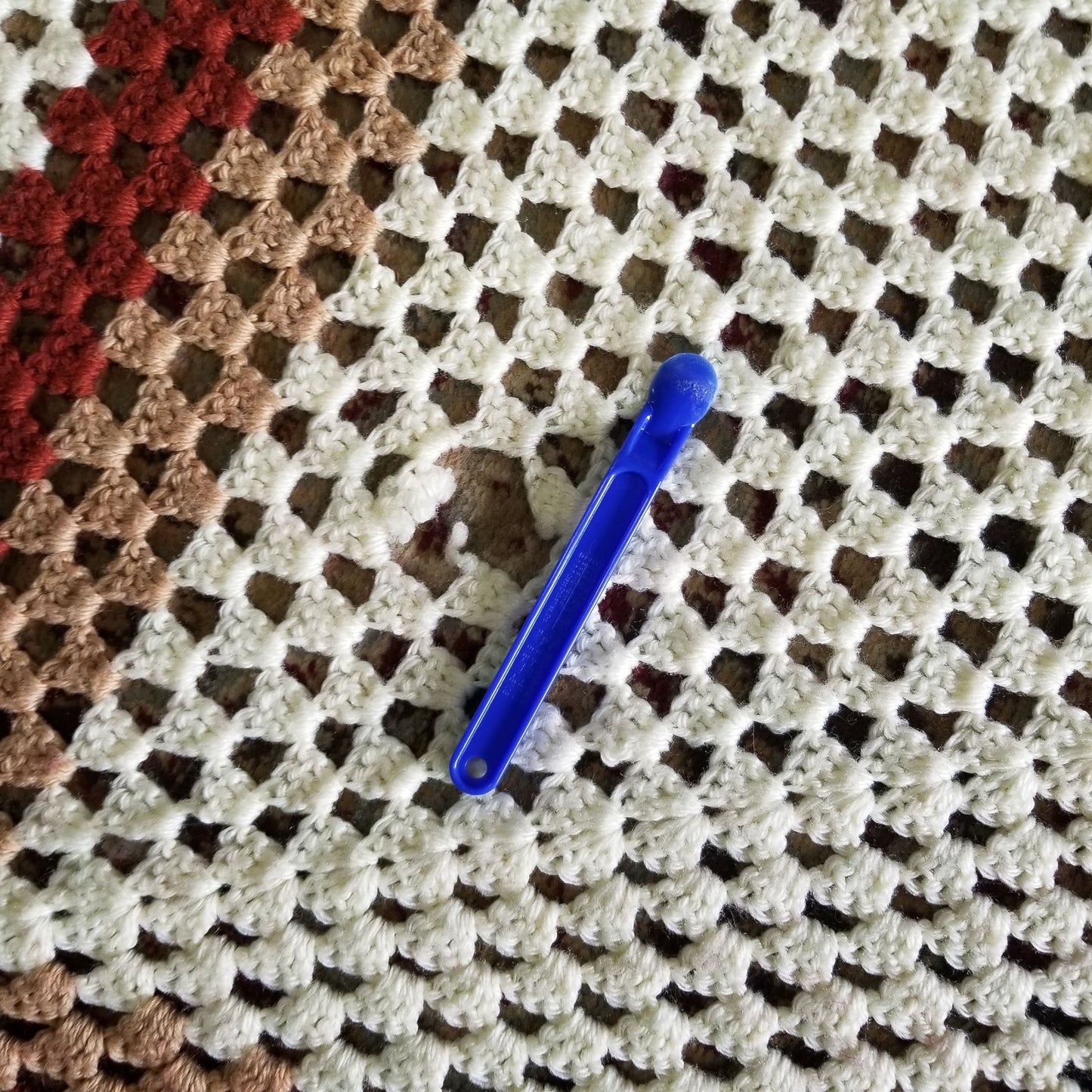 Afghan Handmade Square 54 x 54 Brown Tan White NEEDS REPAIR