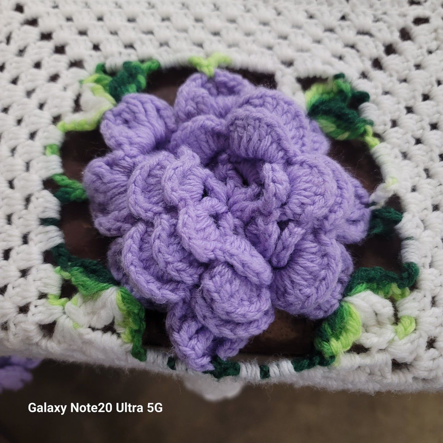 Crochet purple white raise flower blanket coverlet Handmade twin full bedspread