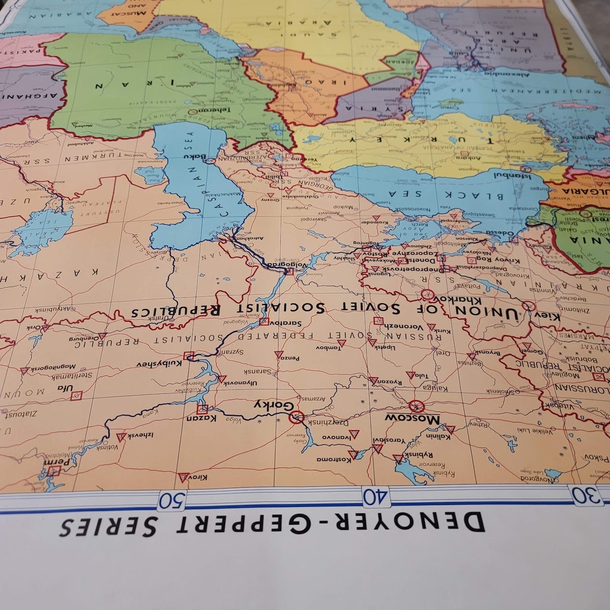 1967 Denoyer Geppert  School Wall Rollup Map The Middle East World Perspective