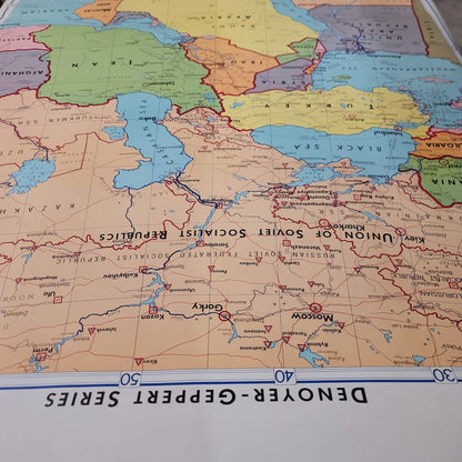 1967 Denoyer Geppert  School Wall Rollup Map The Middle East World Perspective