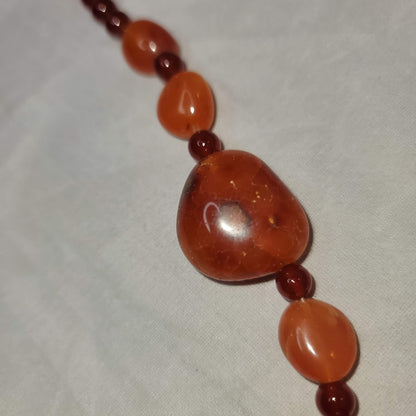 Natural Gemstone Beaded Carnelian Red Agate necklace and bracelet set Vintage