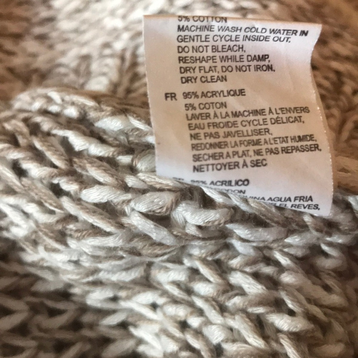 Rdi Open Stitch Pullover Sweater Long Sleeve V-Neck Natural Combo small NEW