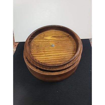 Handmade Turned Wood Turned Bowl With Lid 9" Natural Finish Tobbaco Sewing GA.