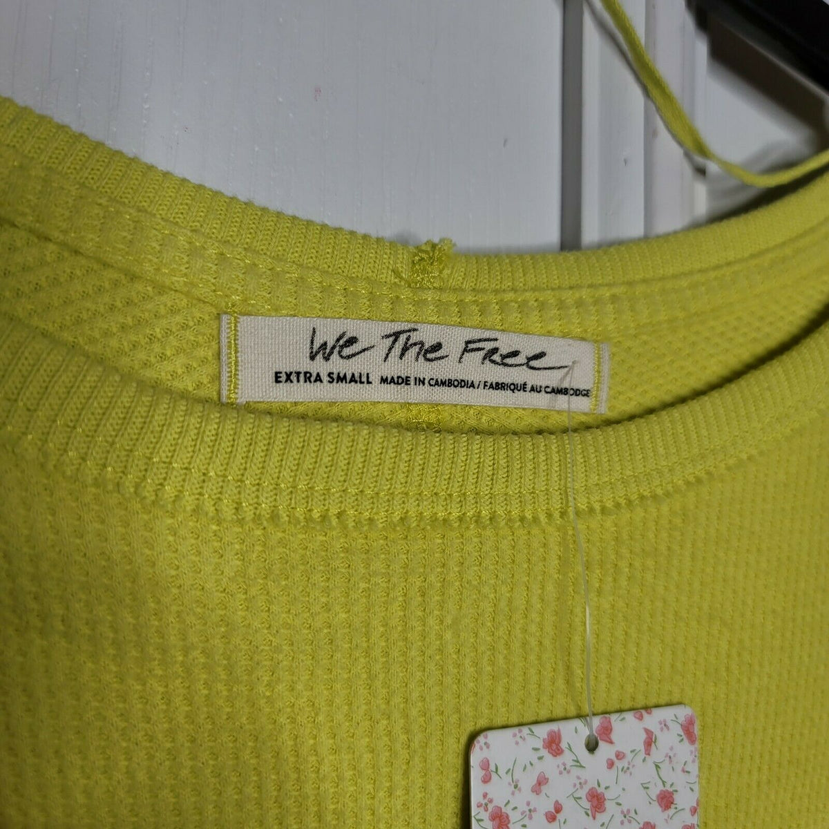 Free People Oversized Thermal Shirt Long Raglan Sleeves Crew Neck Yellow X-Small
