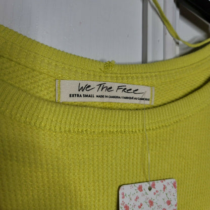 Free People Oversized Thermal Shirt Long Raglan Sleeves Crew Neck Yellow X-Small