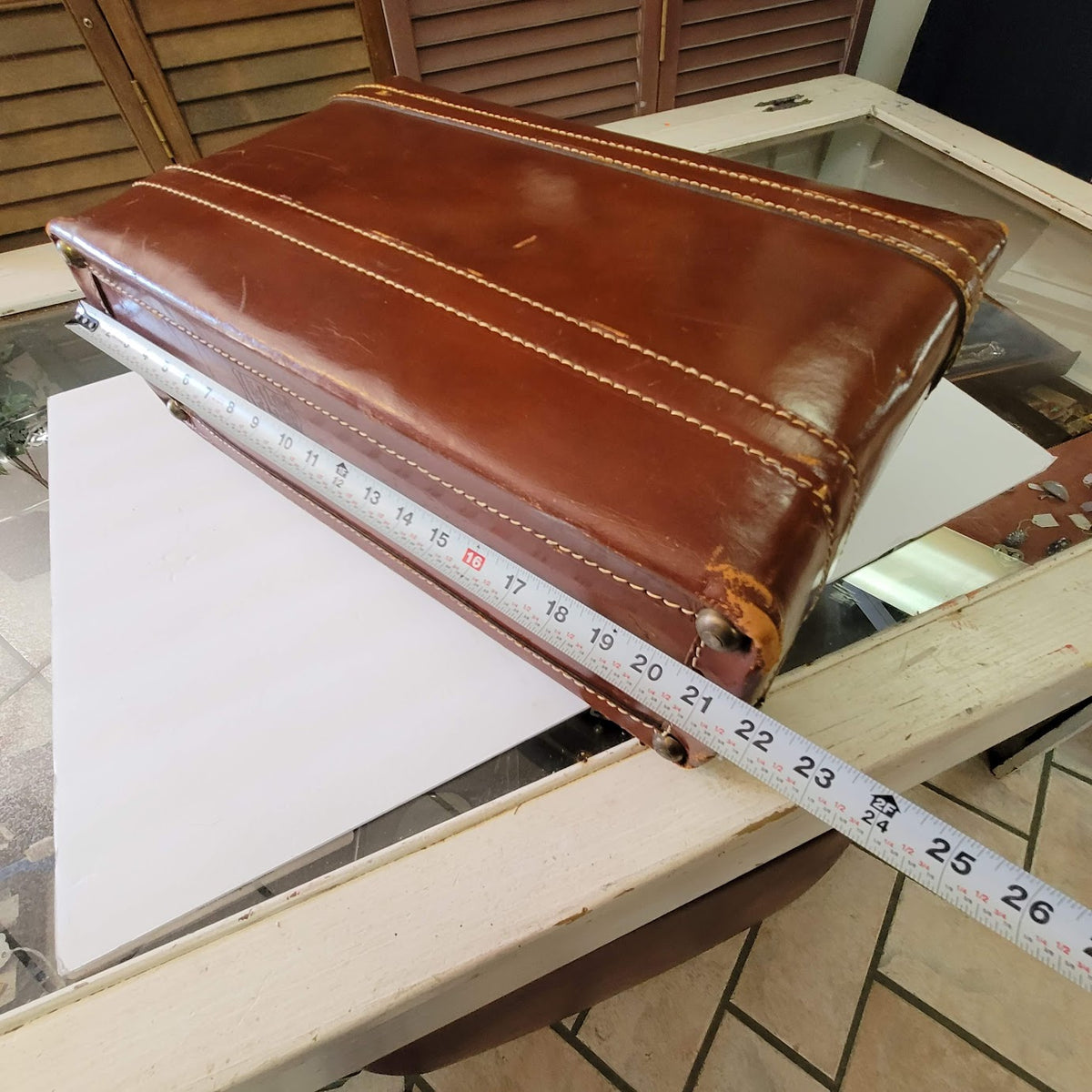 Leather suitcase briefcase VINTAGE handles Brown/tan stiitching 1940s