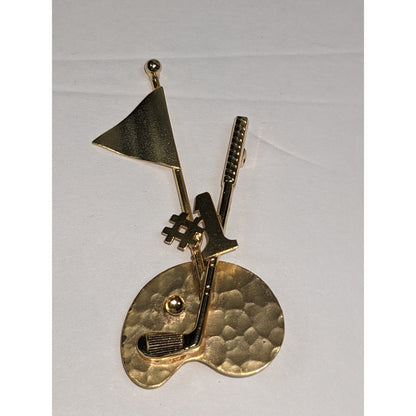 Vintage Golden Number One Golfer Putting Green Brooch Pin Mens Jewelry