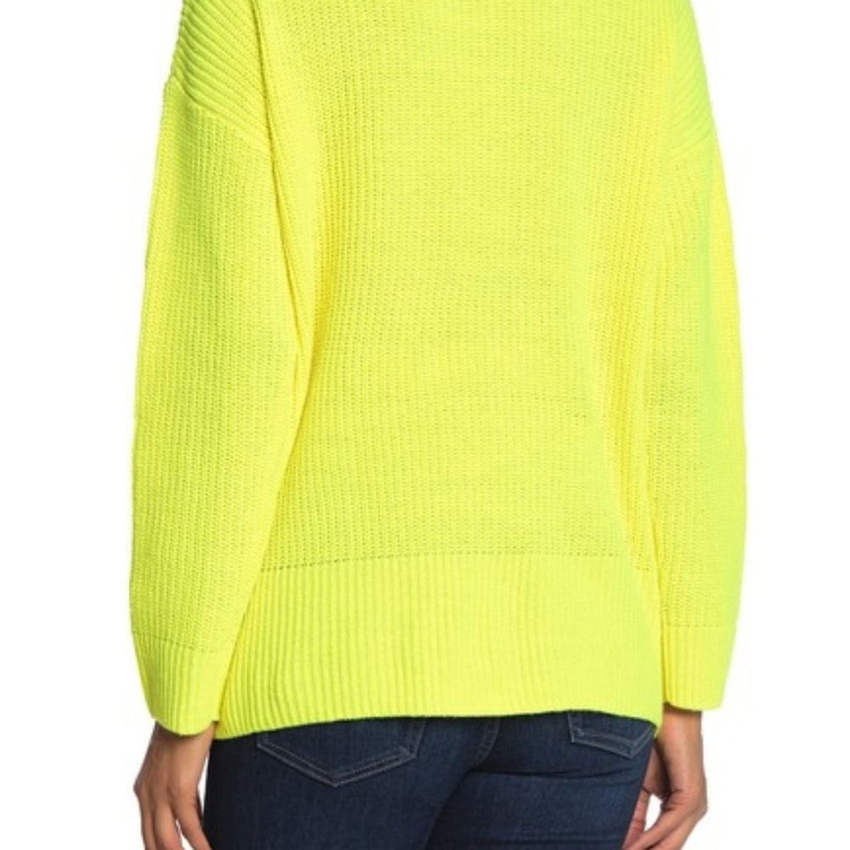 Melloday Knit Pullover Sweater Long Sleeve Crew Neck Two Pocket Yellow Size XL