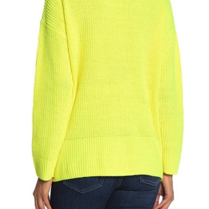 Melloday Knit Pullover Sweater Long Sleeve Crew Neck Two Pocket Yellow Size XL