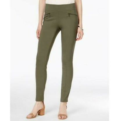 Bar Iii Cropped Skinny Pull-On Pants High Rise Zip-Pocket Green Casual XX-Small