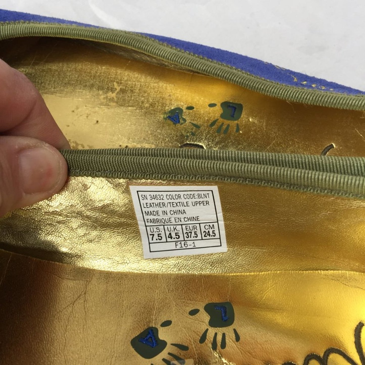Kitson Ballet Flat Slip On Cap Toe Shoes Suede Leather Blue/olive Size 7.5 US