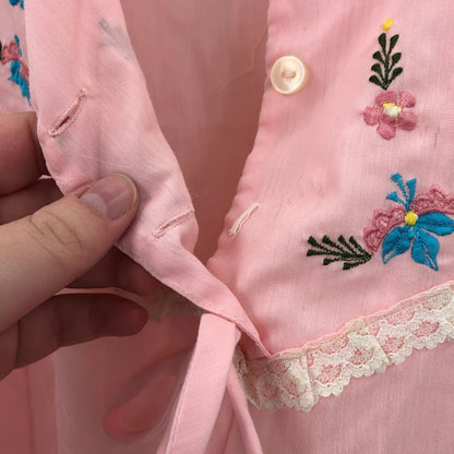 Vintage Confessiones Maria Luisa Pink Embroidered Housedress Size 36