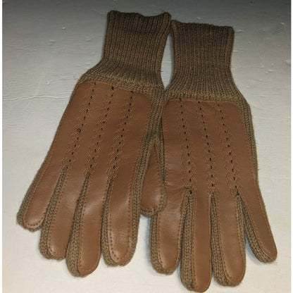 Vintage Two Tone Acrylic Knit Driving Gloves Vinyl Palmed Women's One Size 1980s