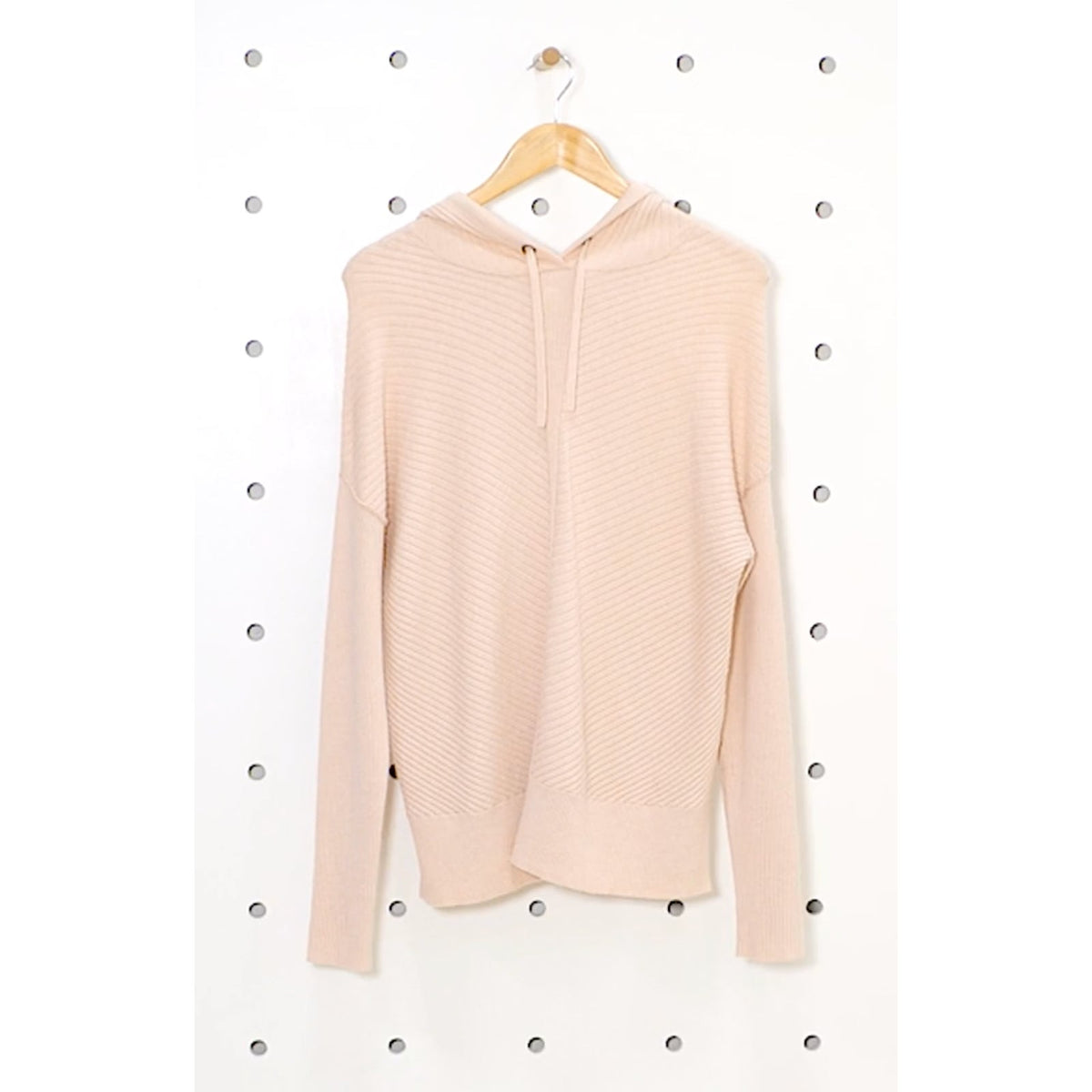 Caslon NWT Hooded Pullover Sweater Pink Peach Long Sleeve Ribbed Knit Size Small