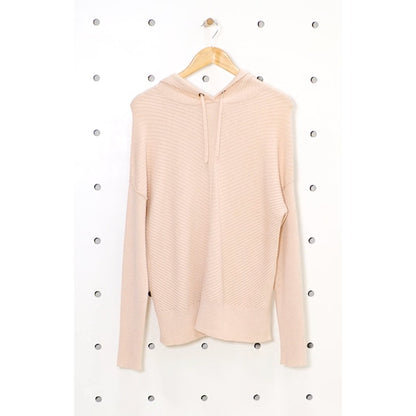 Caslon NWT Hooded Pullover Sweater Pink Peach Long Sleeve Ribbed Knit Size Small