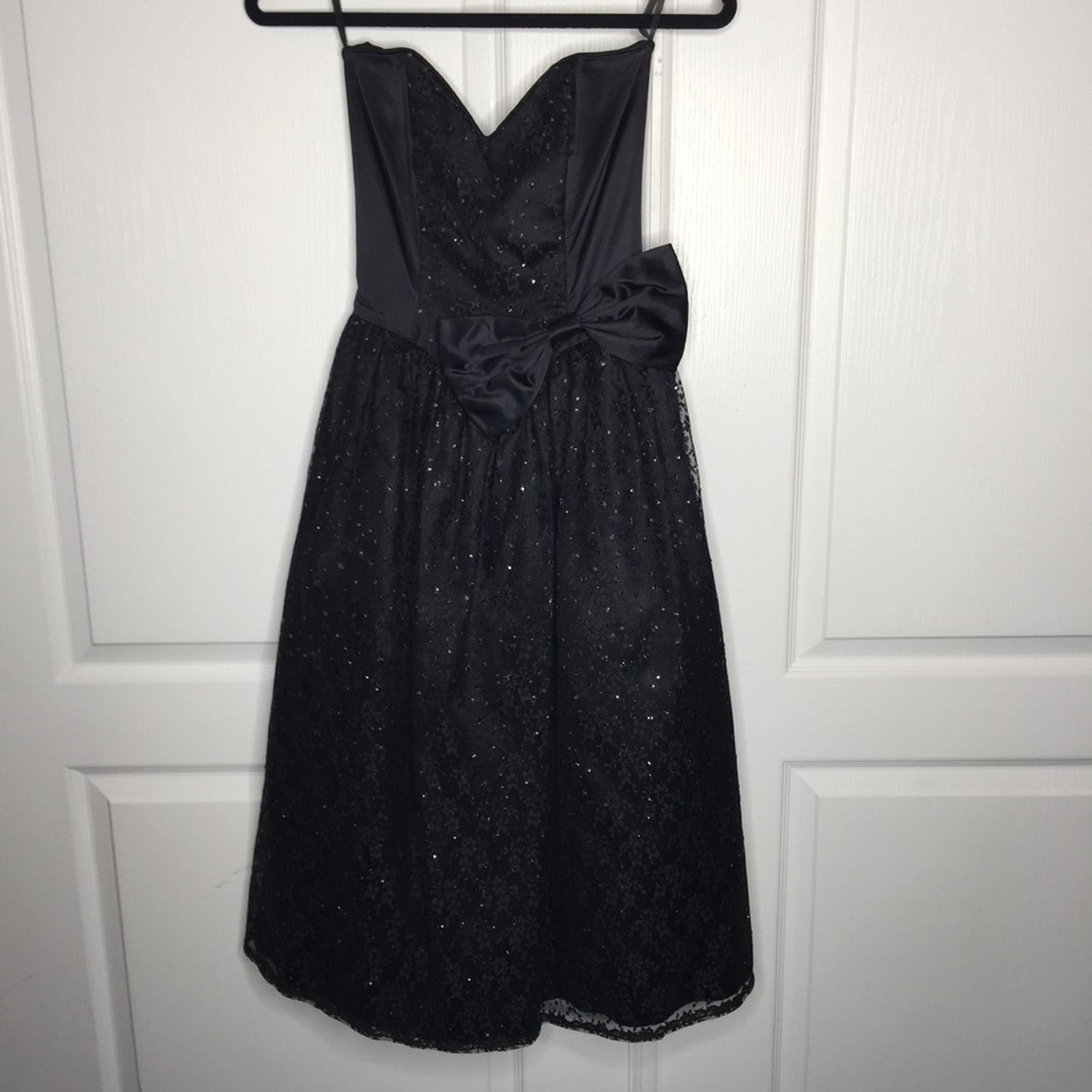 Gunne Sax Jessica McClintock VINTAGE Black Dress XS PROM Sparkles Strapless Bow