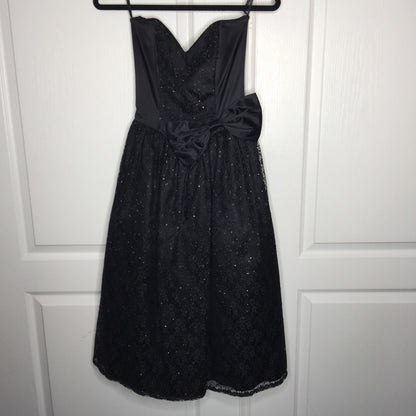 Gunne Sax Jessica McClintock VINTAGE Black Dress XS PROM Sparkles Strapless Bow