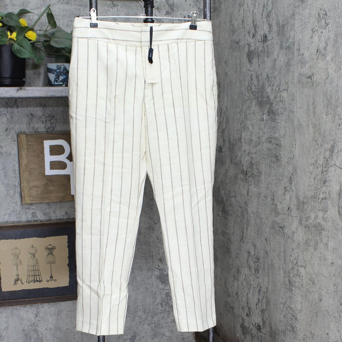 Suistudio Women's Lane Classic Stripe High Waist Silk Blend Trousers Size 12 NEW