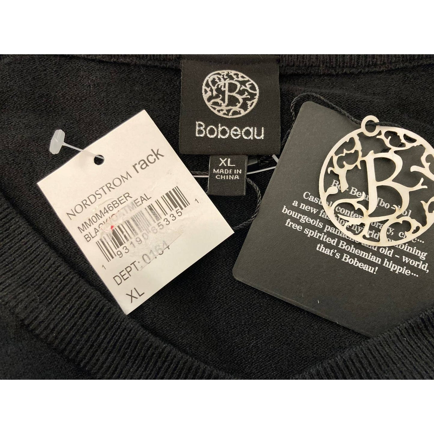 Bobeau V-Neck Front Seam Striped Pullover Top XL/Extra Large Black Oatmeal NWT