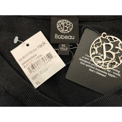 Bobeau V-Neck Front Seam Striped Pullover Top XL/Extra Large Black Oatmeal NWT