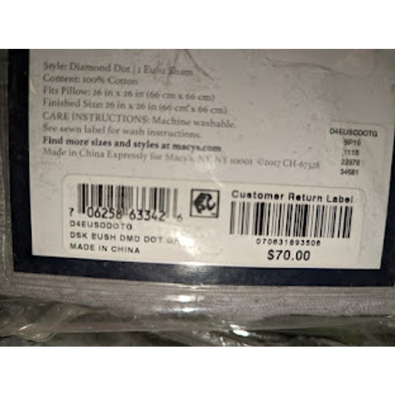 Charter Club Damask Diamond Dot Cotton Med Gray jacquard European Sham New