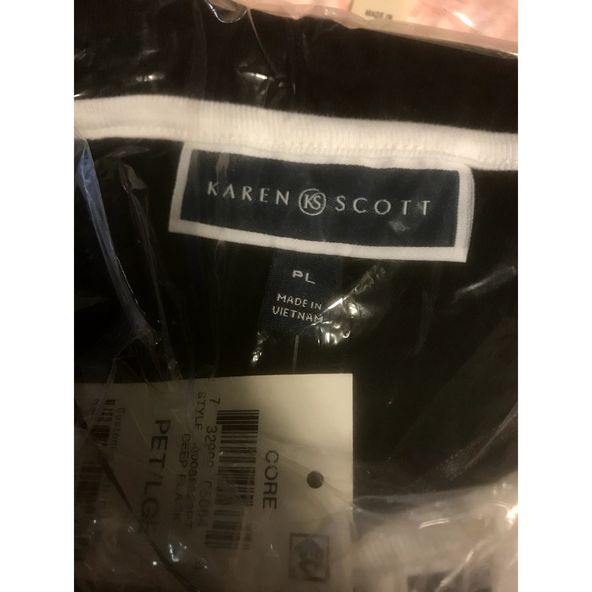 Karen Scott NWT Cotton Short Sleeve Lattice-Trim Blouse Top Deep Black PL
