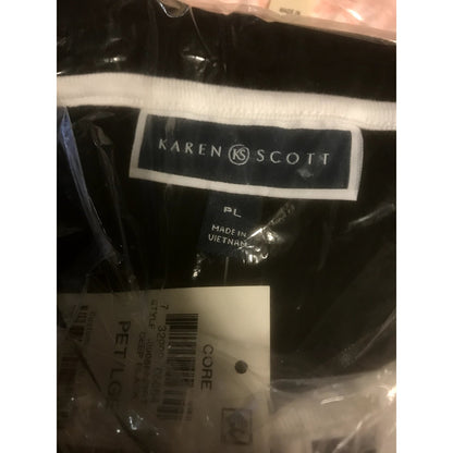 Karen Scott NWT Cotton Short Sleeve Lattice-Trim Blouse Top Deep Black PL