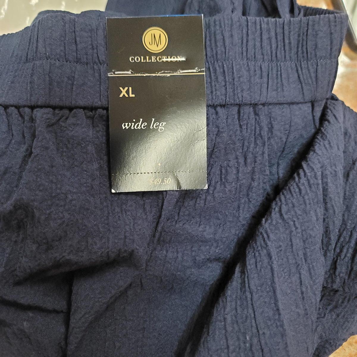 JM Collection Palazzo Crinkle Wide-Leg Pants Mid Rise travel Blue X-Large NWT