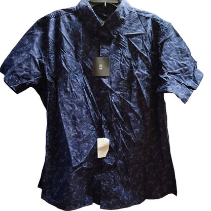 14th  Union X-LARGE button Down Shirt Print Blue CASUAL short sleeve BLOWN AWAY
