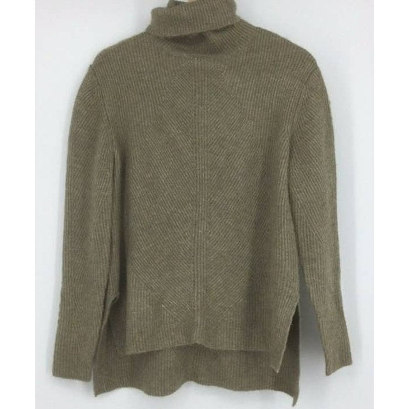 Sweet Romeo Sweater Large Heather Latte NEW Abstract Rib Turtleneck Hi Low Tunic