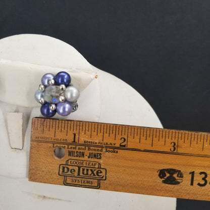 Vintage Earring Blue Tone Faux Pearl Clip On Rhinestone Earrings