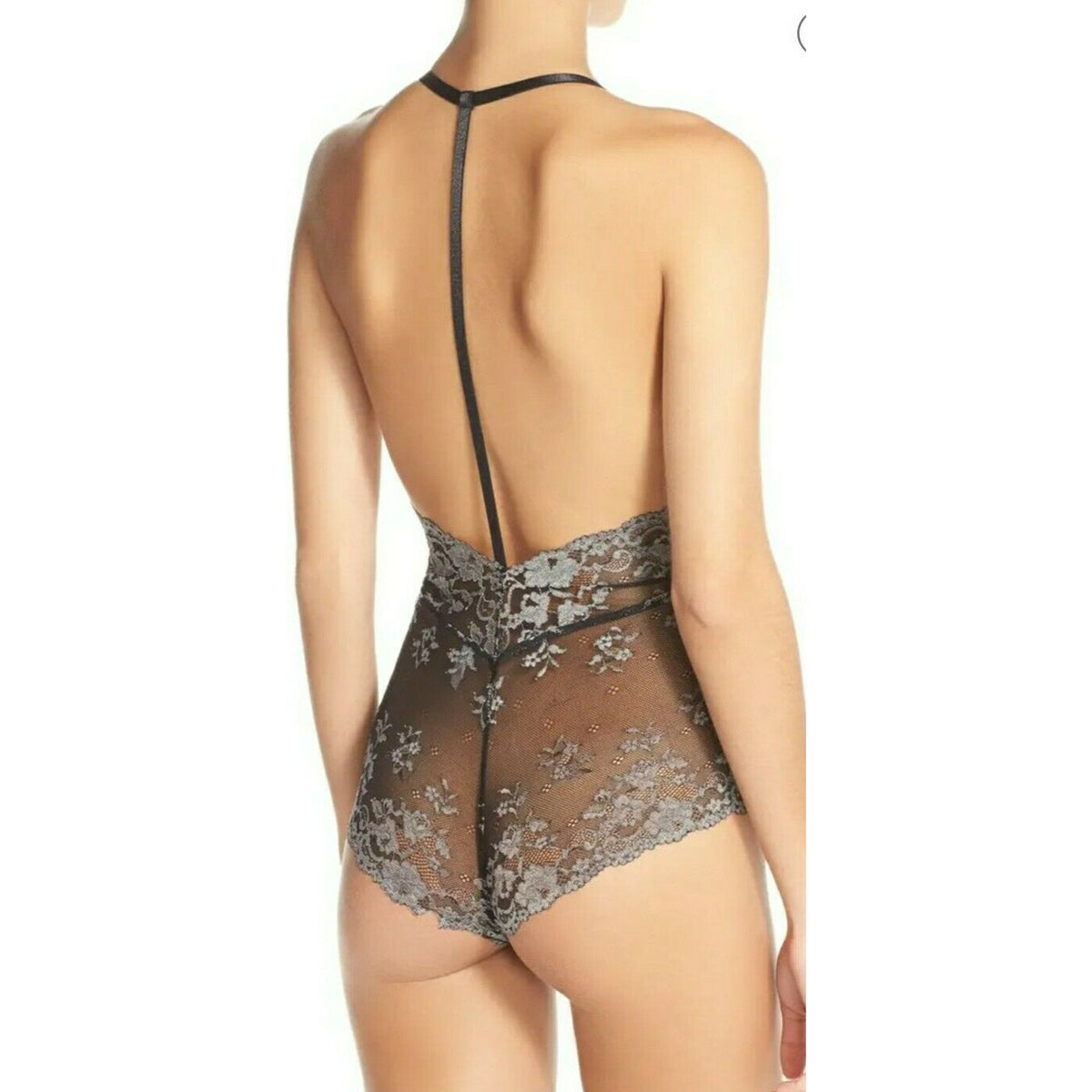Free People Intimately Too Cute Bodysuit Charcoal Small NWT Mesh Lace