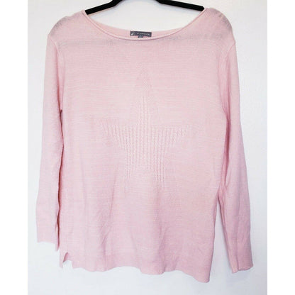 Wit & Wisdom Cable Knit Star Sweater Size Medium in Whisper Pink NWT