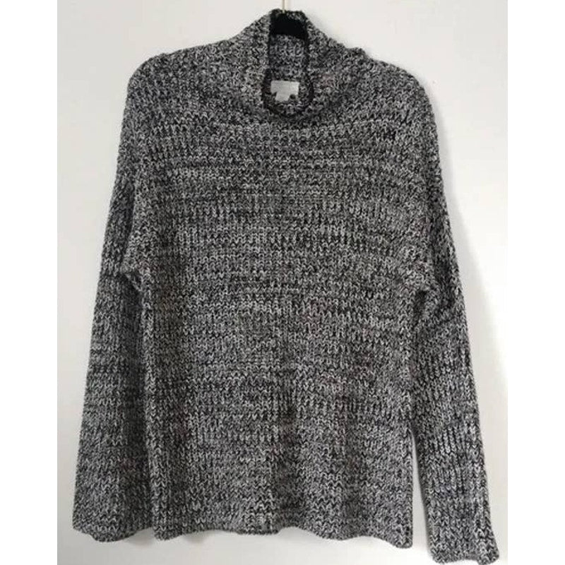 Caslon Shaker Mock Neck Pullover Sweater Sz Large Black Ivory Marl NWT