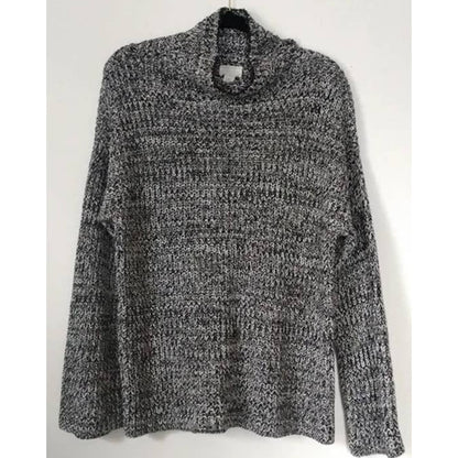 Caslon Shaker Mock Neck Pullover Sweater Sz Large Black Ivory Marl NWT