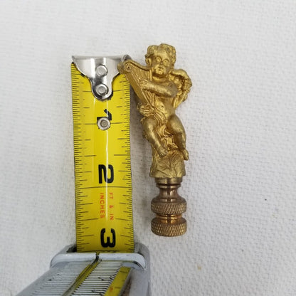 Vintage Pair Gold Tone Angels Playing Harps Brass Metal Lamp Finials