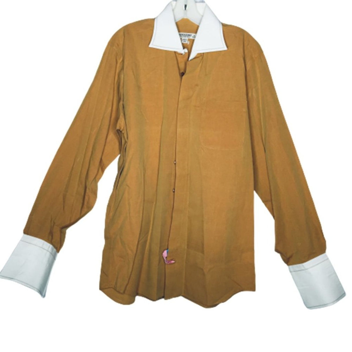 Pronto Uomo Button Down Shirt Long Sleeve French Cuffs Mustard/White 16 36-37