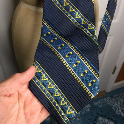 Remington Vintage Wide Tie Necktie Striped France Blue gold Mens Striped