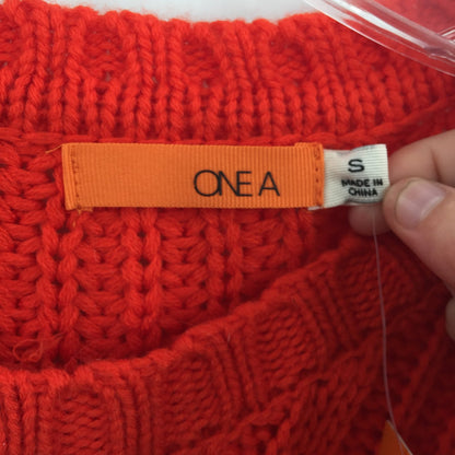 One A Pullover Sweater Long Sleeve Crew Neck Cable Knit Solid Red Size Small
