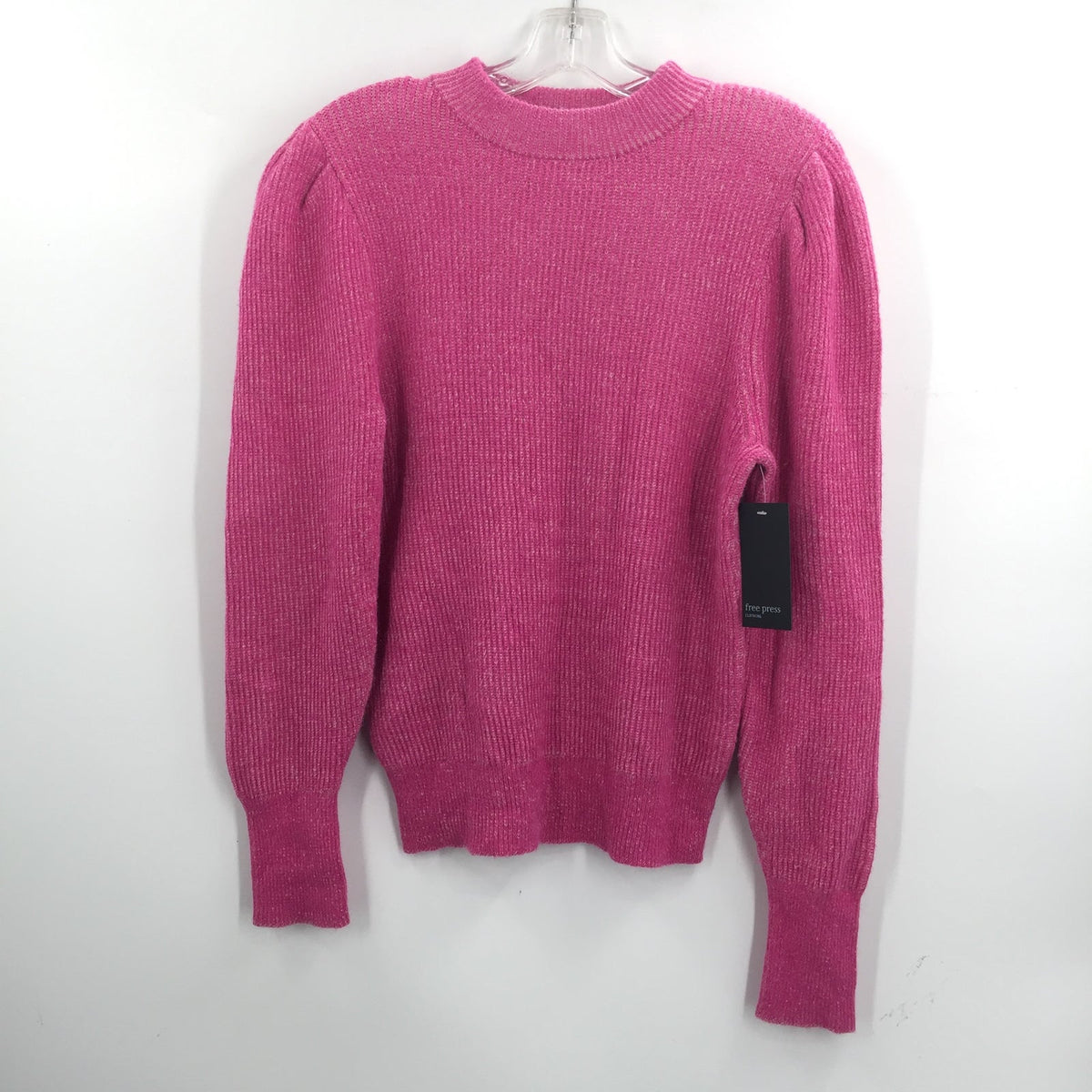 Free Press Knitted Puff Sleeve Sweater Pink Cyclamen High Neck Medium NWT