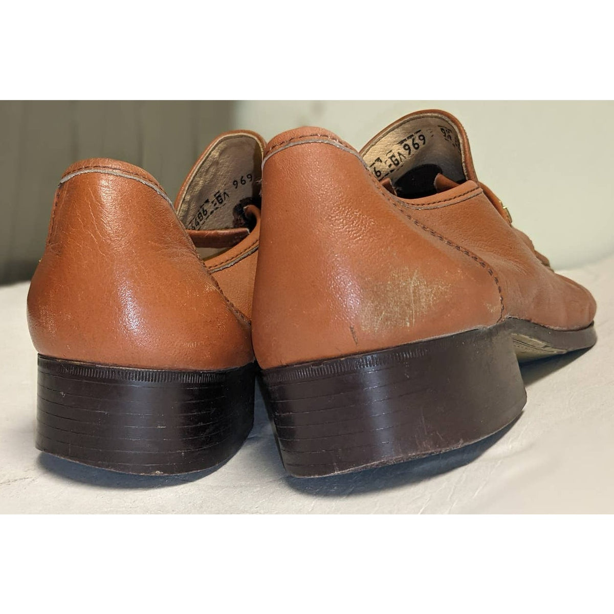 Sears Vintage Men's Loafers Size 9.5 Slip On Italian Leather Cognac 1 Inch Heel