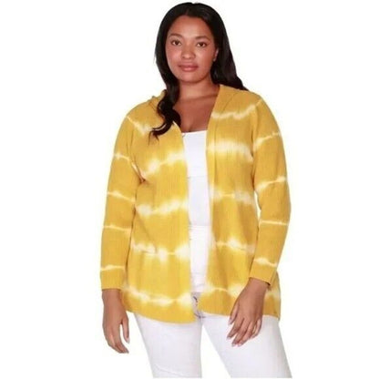 Belle by Belldini Tie Dye Hooded Cardigan Sweater XL/Extra Large Honey Gold NWT