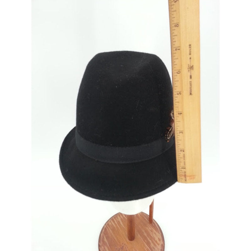 Vintage Wool  Black Brown wool cloche Hat Women's 30's style Pheasant Feathers