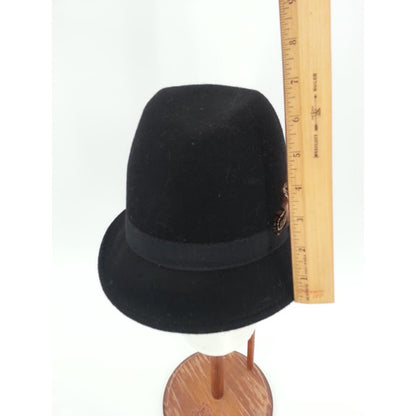Vintage Wool  Black Brown wool cloche Hat Women's 30's style Pheasant Feathers