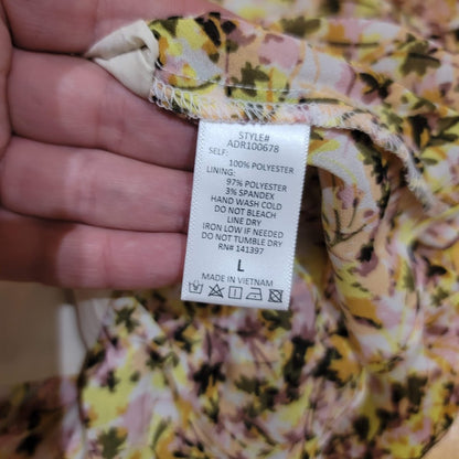 ASTR blush yellow Large Summer Dress floral Lined Flutter Short Sleeves Rouched