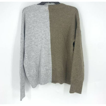 Sweet Romeo V-Neck Color Block Sweater Large Latte Heather Grey NEW Pullover