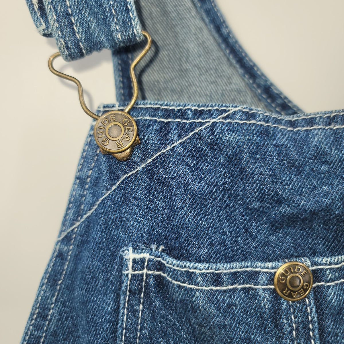 Guide Gear Vintage Coverall Overalls XL blue denim Brass button 30" Inseam